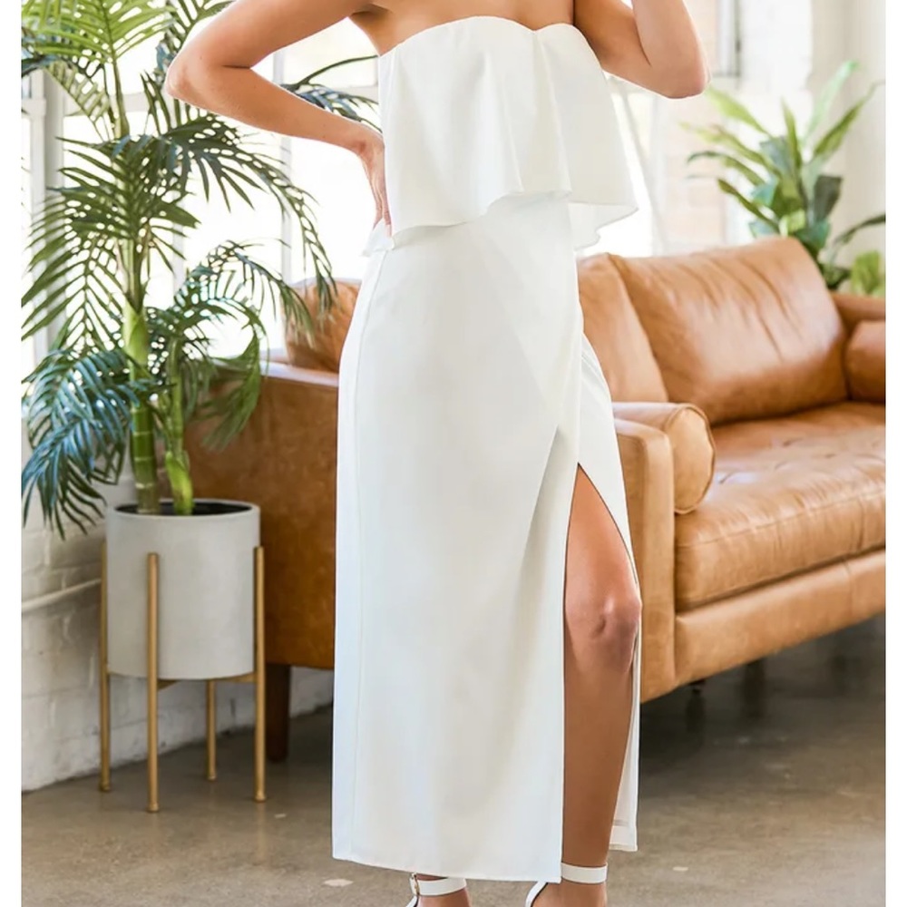 Lulus White Satin Strapless Midi Dress